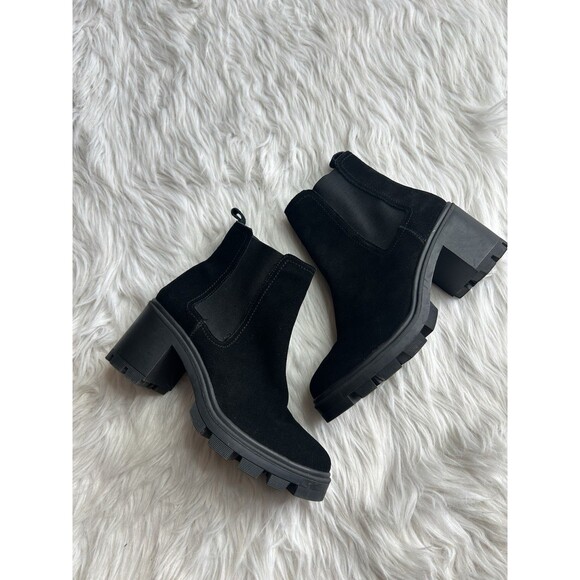 Splendid Size 8 Black Melissa Chunky Chelsea Ankle Boots Block Heel - Picture 1 of 12